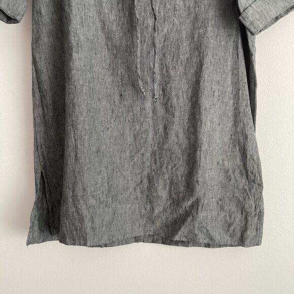 Wrap London Gray Linen Tunic Top Short Cuffed Sleeves Gray Size 2 Lagenlook - Picture 4 of 10
